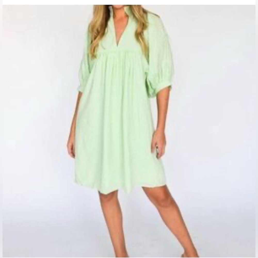 Never A Wallflower High Neck Mini Dress in Mint Green Swiss Dot. Size S